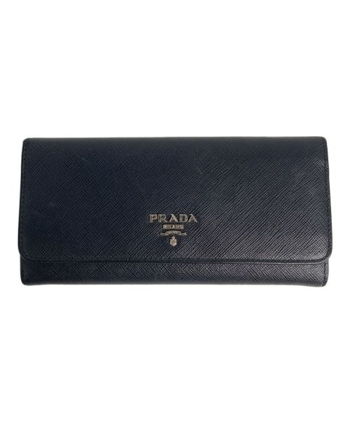 PRADA（プラダ）PRADA (プラダ) サフィアーノ レザー 2つ折り財布/1MH132/長財布/ブラック×ピンク ブラック×ピンクの古着・服飾アイテム