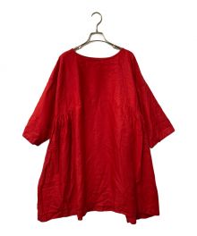 nest Robe（ネストローブ）の古着「リネン サイドギャザーチュニック ワンピース nest Robe ネストローブ 01223-1054 レッド」｜レッド