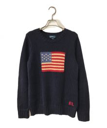 POLO RALPH LAUREN（ポロ・ラルフローレン）の古着「星条旗ニット POLO RALPH LAUREN ポロ・ラルフローレン プルオーバー コットンニット」｜ネイビー