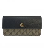 GUCCIグッチ）の古着「ダブルG バイカラー コンチネンタルウォレット　GGマーモント GUCCI グッチ ロングウォレット 長財布 456116」｜ブラック×ベージュ