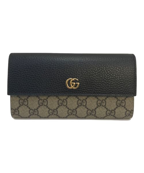 GUCCI（グッチ）GUCCI (グッチ) ダブルG バイカラー コンチネンタルウォレット　GGマーモント GUCCI グッチ ロングウォレット 長財布 456116 ブラック×ベージュ サイズ:下記参照の古着・服飾アイテム