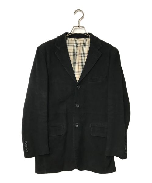 BURBERRY BLACK LABEL（バーバリーブラックレーベル）BURBERRY BLACK LABEL (バーバリーブラックレーベル) ゴートレザー スエードテーラードジャケット/BME90-021-09/山羊革/3B/ノバチェック ブラック サイズ:Mの古着・服飾アイテム