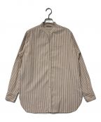 AURALEEオーラリー）の古着「WASHED FINX TWILL STRIPE STAND COLLAR SHIRTS ウォッシュドフィンクススリルストライプスタンダードカラーシャツ AURALEE オーラリー」｜ブラウン