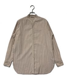 AURALEE（オーラリー）の古着「WASHED FINX TWILL STRIPE STAND COLLAR SHIRTS ウォッシュドフィンクススリルストライプスタンダードカラーシャツ AURALEE オーラリー」｜ブラウン