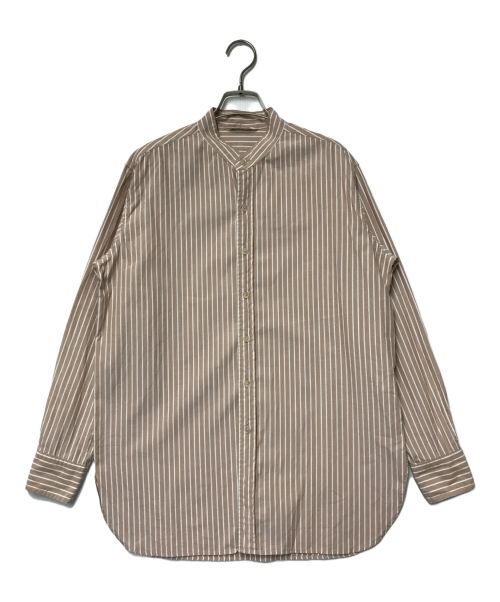 AURALEE（オーラリー）AURALEE (オーラリー) WASHED FINX TWILL STRIPE STAND COLLAR SHIRTS ウォッシュドフィンクススリルストライプスタンダードカラーシャツ AURALEE オーラリー ブラウン サイズ:1の古着・服飾アイテム