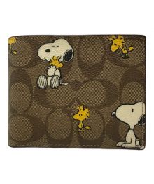 COACH×PEANUTS（コーチ×ピーナッツ）の古着「3-IN-1 ウォレット・シグネチャー・スヌーピー ウッドストック COACH コーチ PEANUTS ピーナッツ 二つ折りCE714」｜ブラウン