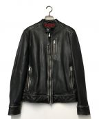 ALL SAINTSオールセインツ）の古着「Cable Regular Fit Leather Moto Jacket ケーブルレギュラーフィットレザーモトジャケット ALL SAINTS オールセインツ シングルライダース 羊革 ラムレザー ダメージ加工 ヴィンテージ加工 ML016S」｜ブラック