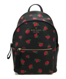 Kate Spade（ケイトスペード）の古着「チェルシー ローズ トス プリント ミディアム バックパック Kate Spade ケイトスペード ブラック×レッド」｜ブラック×レッド