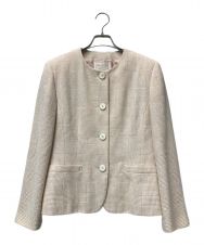 Burberry's (バーバリーズ) シルクツイード チェックノーカラージャケット FJA25-121 ピンク×アイボリー サイズ:9AR