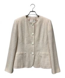 Burberry's（バーバリーズ）の古着「シルクツイード チェックノーカラージャケット FJA25-121」｜ピンク×アイボリー