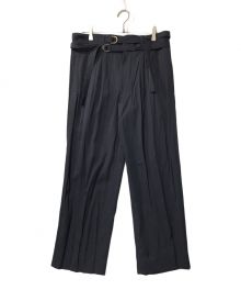 CINOH（チノ）の古着「CI RAYON TWILL DOUBLE BELT PANTS」｜ネイビー