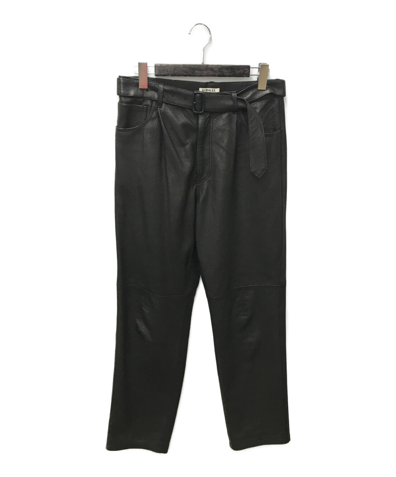 AURALEE (オーラリー) GOAT LEATHER BELTED 5P PANTS　ゴートレザーベルテッドパンツ ブラック サイズ:4