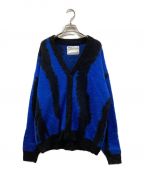 ADAM PATEKアダムパテック）の古着「mohair mixed cardigan zebra モヘアミックスカーディガン AP2221027」｜ブルー×ブラック