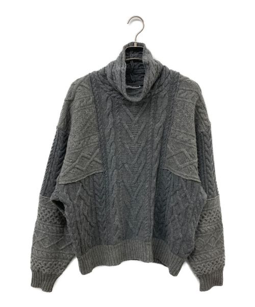 SOFTHYPHEN（ソフトハイフン）SOFTHYPHEN (ソフトハイフン)  22AW PATCHWORK HIGH NECK KNIT パッチワークハイネックニット グレー サイズ:03の古着・服飾アイテム