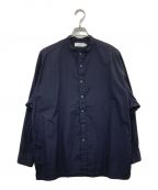 Graphpaperグラフペーパー）の古着「High Count Broad Band Collar Shirt ハイカウントブロードバンドカラーシャツ」｜ネイビー