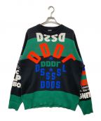 DIESELディーゼル）の古着「K-Rublo Jacquard cotton pullover マルチカラー総柄ニット」｜ブラック×グリーン