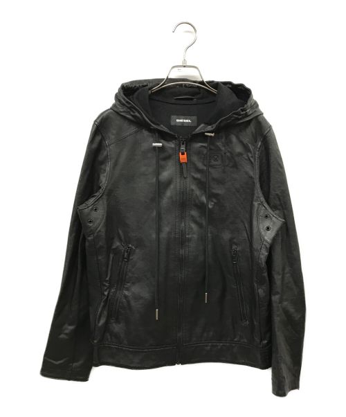 DIESEL（ディーゼル）DIESEL (ディーゼル) レザーフーデットジャケット/パーカー ブラック サイズ:Mの古着・服飾アイテム