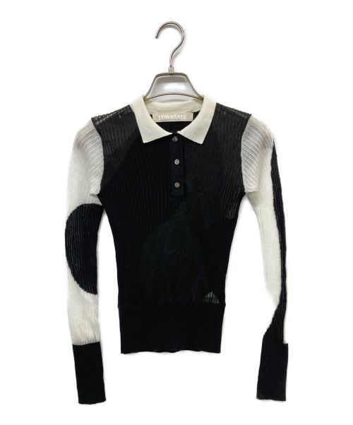 LEINWANDE（ラインヴァンド）LEINWANDE (ラインヴァンド) Intarsia Knitted Polo ホワイト×ブラック サイズ:Ｆの古着・服飾アイテム