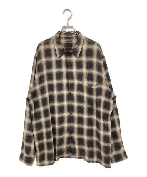 COMOLI（コモリ）COMOLI (コモリ) 23SS レーヨンチェック オープンカラーシャツ ブラウン×ベージュ サイズ:1の古着・服飾アイテム