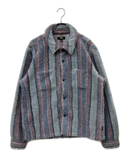 stussy（ステューシー）stussy (ステューシー) Stripe Sherpa Shirt ブルー サイズ:Lの古着・服飾アイテム