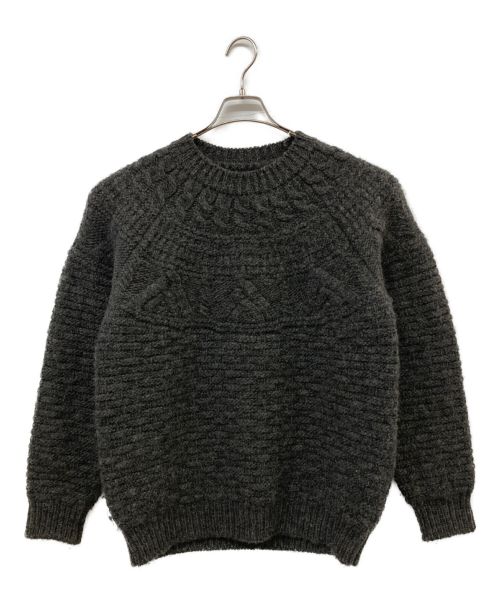 BATONER（バトナ―）BATONER (バトナ―) SPREAD ARAN CREW NECK ウールニット グレー サイズ:2の古着・服飾アイテム