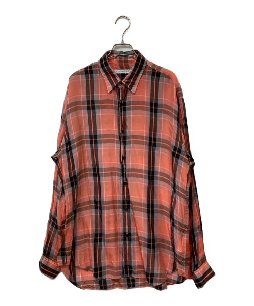 JOHN LAWRENCE SULLIVAN（ジョン ローレンス サリバン）JOHN LAWRENCE SULLIVAN (ジョンローレンスサリバン) CHECKED CUPRA REGULAR COLLAR SHIRT レッド サイズ:48の古着・服飾アイテム