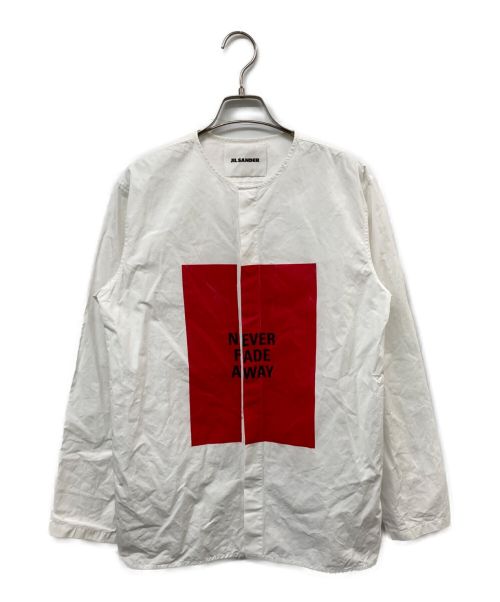 JIL SANDER（ジルサンダー）JIL SANDER (ジルサンダー) NEVER FADE AWAY ノーカラープリントシャツ ホワイト サイズ:37の古着・服飾アイテム