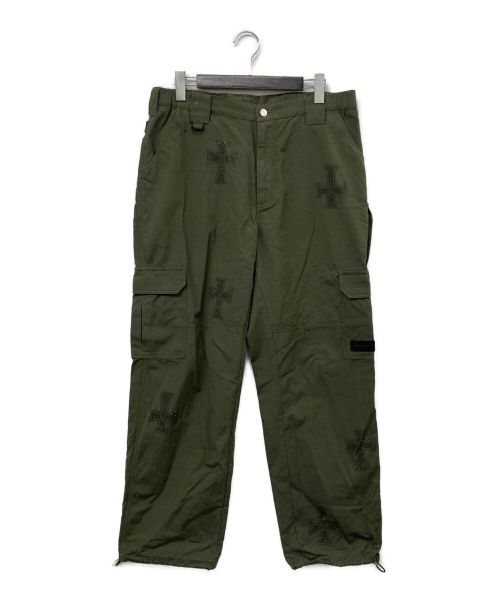 unknown（アンノーン）Unknown (アンノウン)  Cross Rhinestone Ripstop Cargo Pants リップストップカーゴパンツ カーキ サイズ:Lの古着・服飾アイテム