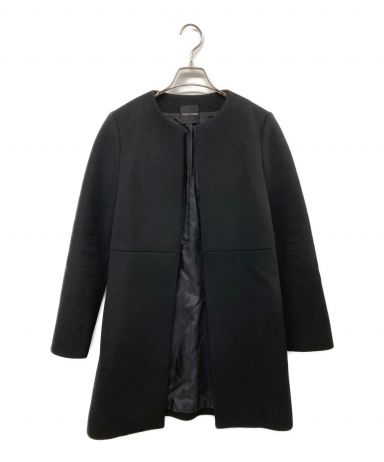 ヨーコチャン ノーカラーコート 40サイズ ファー切替 ウール 日本製 ブラック総丈86cm