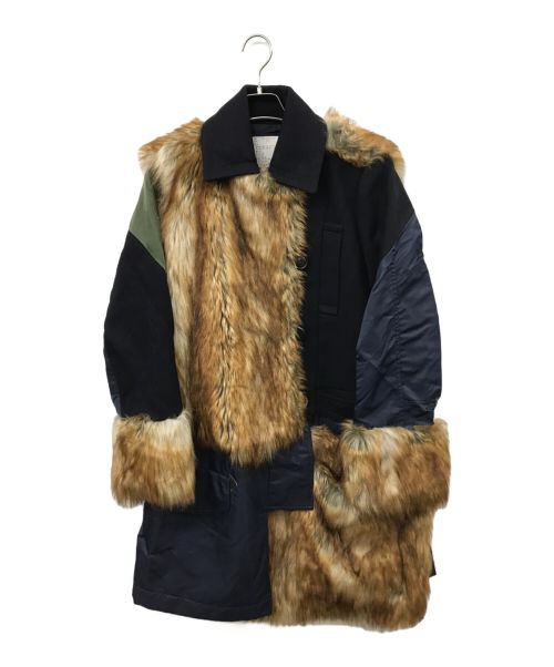 sacai（サカイ）sacai (サカイ) Military Coat Faux Fur Panel ネイビー×カーキ サイズ:1の古着・服飾アイテム