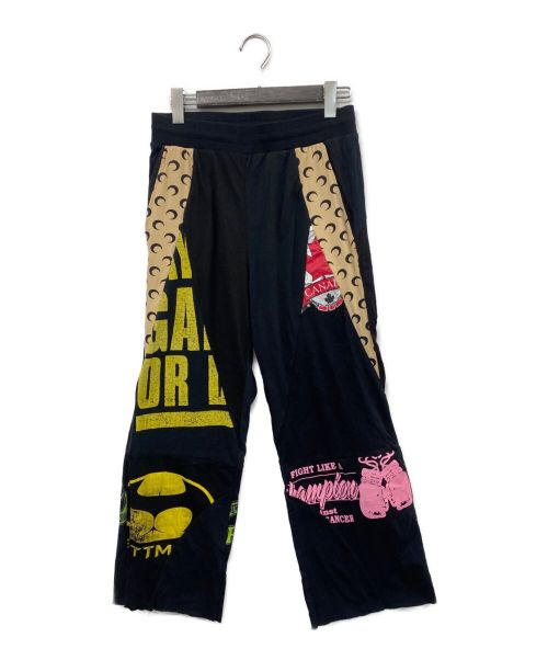 MARINE  SERRE（マリン セル）MARINE  SERRE (マリン セル) GRAPHIC T-SHIRTS TRACK PANTS 古着リメイクカットオフパンツ ブラック サイズ:Sの古着・服飾アイテム