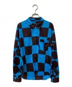 COMME des GARCONS HOMME PLUSコムデギャルソンオムプリュス）の古着「AD2001 ブロックチェックジップシャツ」｜ブルー×ブラウン