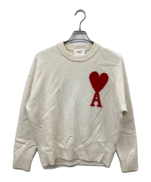 AMI Alexandre Mattiussi（アミ アレクサンドル マテュッシ）AMI Alexandre Mattiussi (アミ アレクサンドル マテュッシ) RED AMI DE COEUR SWEATER アイボリー×レッド サイズ:Sの古着・服飾アイテム