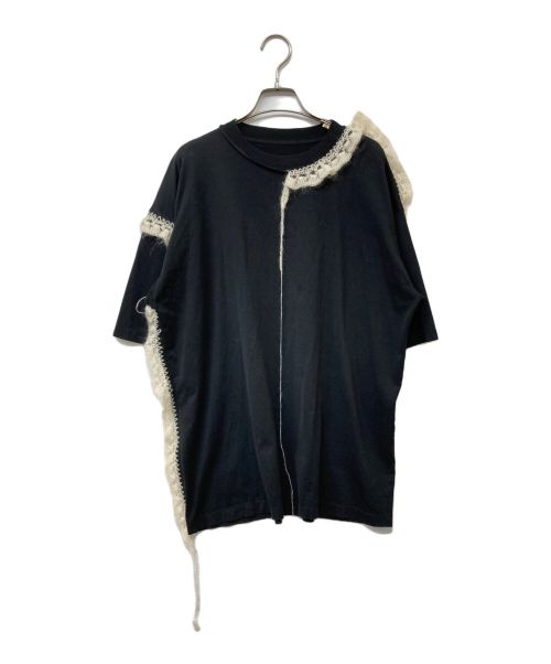 Maison Margiela（メゾンマルジェラ）Maison Margiela (メゾンマルジェラ) Embroidered Trim Cotton And Mohair T-shirt モヘア装飾Tシャツ ブラック サイズ:Sの古着・服飾アイテム