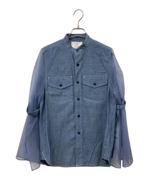 HYKE（ハイク）HYKE (ハイク) CHAMBRAY MILITARY SHIRT WITH SHEER SLEEVES ブルー サイズ:Sの古着・服飾アイテム