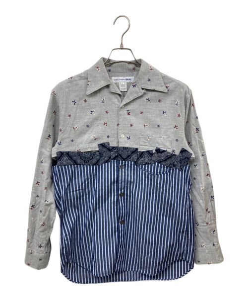 COMME des GARCONS SHIRT（コムデギャルソンシャツ）COMME des GARCONS SHIRT (コムデギャルソンシャツ) 切替オープンカラーシャツ グレー×ブルー サイズ:Sの古着・服飾アイテム