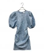 GANNIガニー）の古着「STRETCH Jacquard Puff Sleeves mini Dress」｜スカイブルー