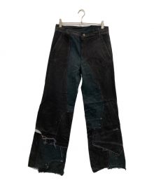 UNDER THE SIGN（アンダー ザ サイン）の古着「WIDE DENIM PATCHWORK PANTS」｜ブラック