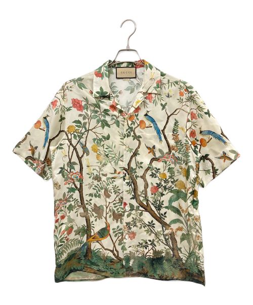 GUCCI（グッチ）GUCCI (グッチ) 花鳥柄シルクシャツ ベージュ×マルチカラー サイズ:44の古着・服飾アイテム