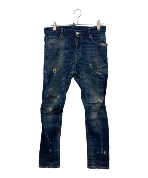 DSQUARED2（ディースクエアード）DSQUARED2 (ディースクエアード) SKATER JEANペイントウォッシュド加工デニムパンツ インディゴ サイズ:Sの古着・服飾アイテム