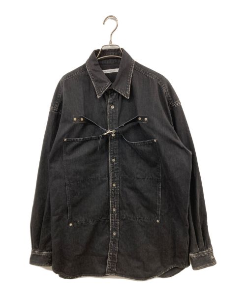 JOHN LAWRENCE SULLIVAN（ジョン ローレンス サリバン）JOHN LAWRENCE SULLIVAN (ジョン ローレンス サリバン) FRONT SIDE BELTED DENIM SHIRT ブラック サイズ:48の古着・服飾アイテム