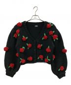 PAMEO POSEパメオポーズ）の古着「Cardigan With Handmade Roses」｜ブラック