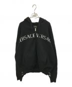 VERSACEヴェルサーチ）の古着「LOGO JACQUARD ZIP UP KNIT HOODIE」｜ブラック