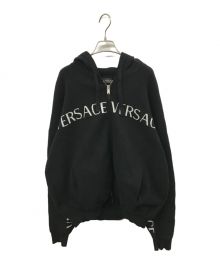 VERSACE（ヴェルサーチ）の古着「LOGO JACQUARD ZIP UP KNIT HOODIE」｜ブラック