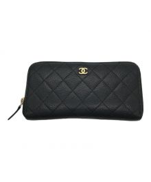 CHANEL（シャネル）の古着「キャビアスキン ラウンドジップ長財布」｜ブラック