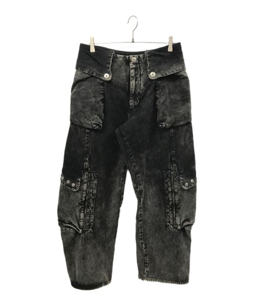 Omar Afridi（オマールアフリディ）Omar Afridi (オマールアフリディ) 24SS Totem Cargo Trousers Powder Discharged Denim ブラック サイズ:46の古着・服飾アイテム