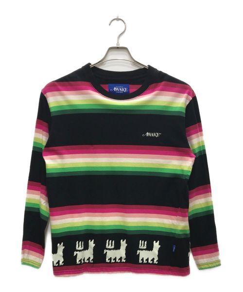 AWAKE（アウェイク）AWAKE (アウェイク) Striped llama longsleeve T ブラック サイズ:Mの古着・服飾アイテム