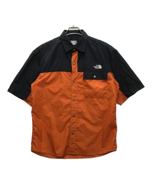 THE NORTH FACE（ザ ノース フェイス）THE NORTH FACE (ザ ノース フェイス) S/S Nuptse SHIRT ブラック×オレンジ サイズ:Lの古着・服飾アイテム