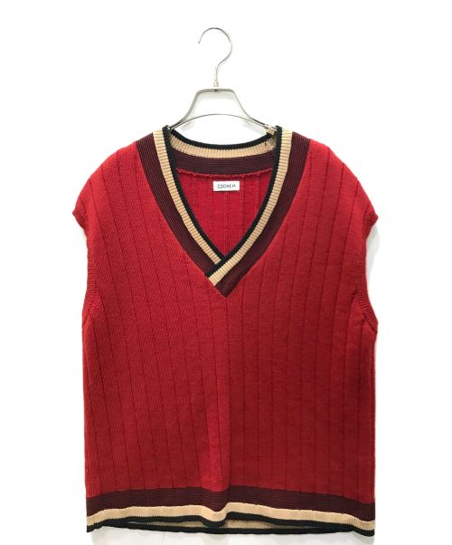 Coohem（コーヘン）Coohem (コーヘン) チルデンニットベスト/WOOL TECH KNIT V  レッド サイズ:Lの古着・服飾アイテム