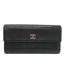 CHANEL（シャネル）の古着「ラッキークローバー ロングウォレット/ココマーク/二つ折り長財布/ゴースキンレザー/	A84203」｜ブラック